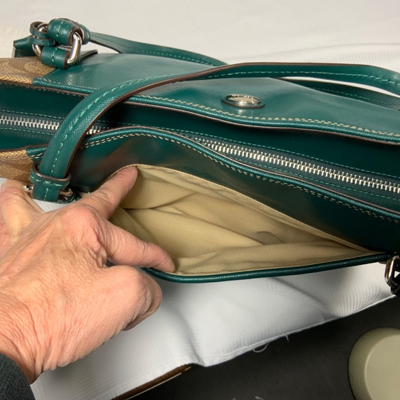 Coach F30301 Peyton Coated Canvas Saffiano Tote Green and Khaki - Picture 4 of 15